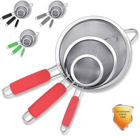 Kc0803r Tiawudi 3 Pack Stainless Steel 18/8 Extra Fine Double Mesh Strainers Large Red