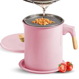 Tissting4r5o1gegv6-11 Tissting Bacon Grease Container With Strainer 47oz/1.4l Oil Pot Pink
