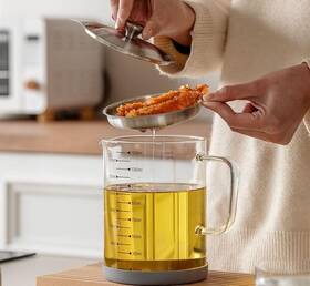 Tliocas 744759388667 Large Glass Bacon Grease Container With Strainer - 53 Oz Frying Oil Storage Can