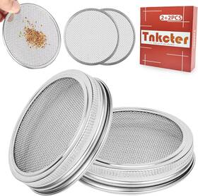 Tnkcter 744110409543 Seed Sprouting Jar Lid Kit With 4 Pack Stainless Steel Filter Sheet For 86mm Wid