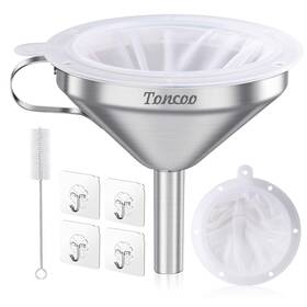 Toncoo 445054668616 5-inch Premium Stainless Steel Funnel With 200 Mesh Food Filter Strainer