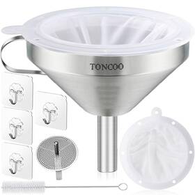 Toncoo 726084517059 5-inch Premium Stainless Steel Funnel With 200 Mesh Food Filter Strainer