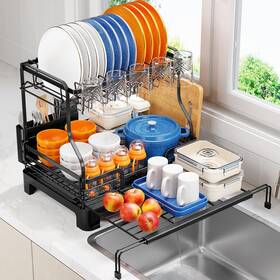 811006 Toolf Extendable Dish Drying Rack 2-tier For Kitchen Counter Larg