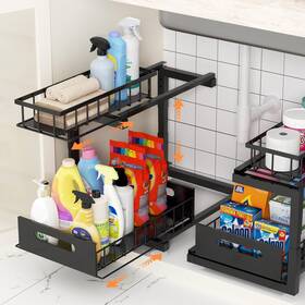 T03-uso Toyear 2 Pack Under Sink Organizer 2-tier Heavy Duty Metal Pull Out Black