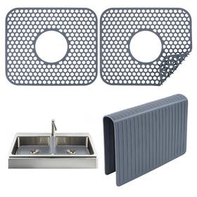 677431 Tucnoeu 3pcs Grey Kitchen Sink Mats And Saddle Set 13.38x11.4inch Non-slip Heat