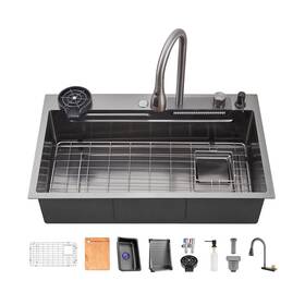 304-1 Tulazou Waterfall Kitchen Sink 32inch Single Bowl Stainless Steel Multifunctional Dr