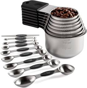 Turewin 616519755203 Magnetic Measuring Cups And Spoons Set Including 7 Stainless Steel Black