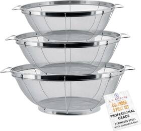 U.s. Kitchen Supply 711181681352 3 Piece Colander Set-stainless Steel Wired Mesh Strainer Baskets With Wide Handl