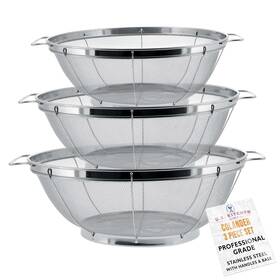 U.s. Kitchen Supply Usks-3pc Stainless Steel Colander Strainer Set 3-piece Basket Net Strainers