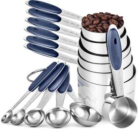 Mc03-12 U-taste Measuring Cups And Spoons Food Grade 18/8 12 Pcs Midnight Blue