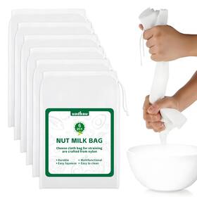 12x8in-06 Uadbau 6 Pcs Nut Milk Bag 12 X 8 Inch Yogurt Strainer 200 Mesh Cheese Cloth For