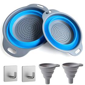 Uvb 753568398668 Collapsible Colander Set With 2 Stainless Steel Hooks And Silicone Funnels F