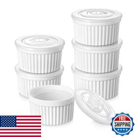 B0d97hblly Vancasso 8oz Porcelain Ramekins With Lid - Souffle Creme Brulee Pudding White