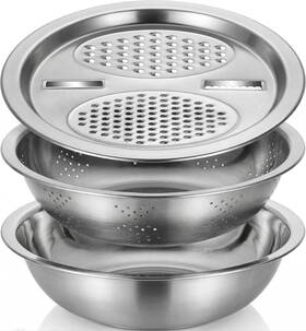 36jn57i1513 Varku 3 Pcs Multifunctional Stainless Steel Grater Bowl Set 30 Cm/11.8 In Large Mi