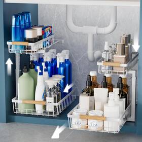 Vf-jt01-wh Verifost 2 Pack Under Sink Organizers And Storage Height Adjustable White