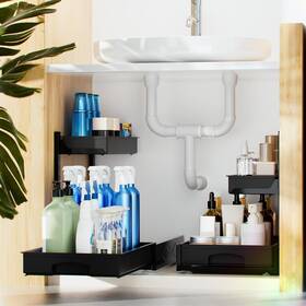 Vf-pm01-bk Verifost Metal Under Sink Organizers And Storage 2 Pack Bathroom Black