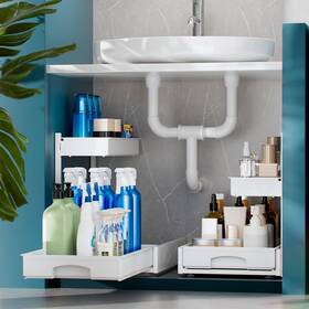 Vf-pm01-wh Verifost Metal Under Sink Organizers And Storage 2 Pack Bathroom White