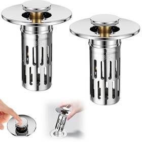 Vodolo-168-3 Vodolo 3 In 1 Sink Drain Strainer With Hair Catcher 8pcs Stainless Steel Popup