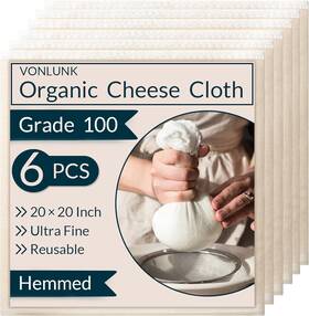 Vonlunk 726084154469 6-pack Cheesecloth 20x20 Inch Organic Hemmed Cheese Cloth For Straining Reusab Vonlunk 726084154469 6-pack Cheesecloth 20x20 Inch Organic Hemmed Cheese Cloth For Straining Reusab