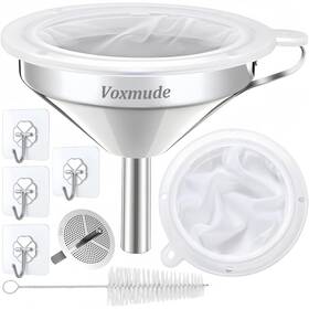 Voxmude 313109397309 Kitchen Funnel With Strainer And 200 Fine Mesh Filter 5 Inch Food Grade 18/8 St