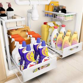 Vs721wh Vusign Under Sink Organizer 2 Tier Pull Out Bathroom Cabinet Pack White