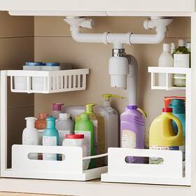 Vs724-wh Vusign 2 Tier Under Sink Organizer Slide Out Pull 2pcs White-2pcs Vs724-wh Vusign 2 Tier Under Sink Organizer Slide Out Pull 2pcs White-2pcs