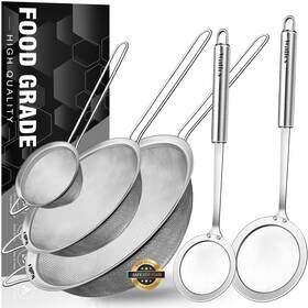 69cc3f98b9379baacff3bd07 Walfos Fine Mesh Strainer And Fat Skimmer Spoon Set Multipurpose Metal Strainers For