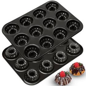 B0ftwr3qtz Webake 2 Pack Mini Fluted Tube Cake Pan Non-stick 2.8 Inch Pans Heavy Gau