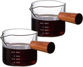 Nbc-24092404 Weikap 2 Pack Wood Handle Glass Espresso Measuring Cup Coffee Medium White