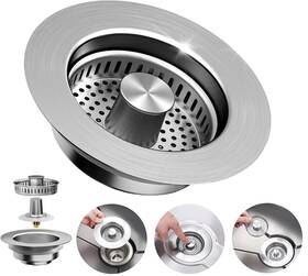 Wermars 445053259266 3-in-1 Kitchen Sink Drain Strainer - Pop Up Stopper 304 Stainless Steel Si