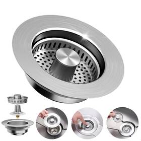 Wermars 762744612481 3-in-1 Kitchen Sink Drain Strainer - Pop Up Stopper Stainless Steel S Inch