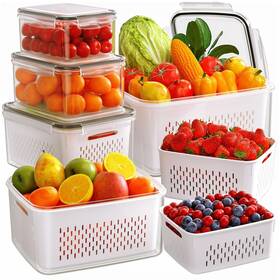 Kd108aw Winproper 1 6 Pcs Fruit Storage Containers For Fridge With Removable Colanders Plastic