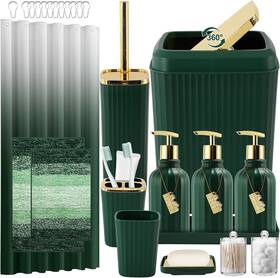 Iz2521dggdz14 Wsbart 32pcs Bathroom Set Bath Shower Curtain Rugs Hunter Green