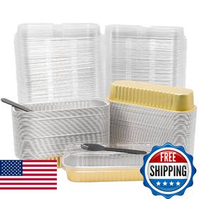 B0fkg33zs4 Wuyituart 100pk 6.8oz Aluminum Mini Cake Pans With Lids And Spoons Rectangle