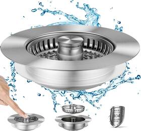 Glq04-metallic Xiamen Xingchangkai Kitchen& Bath Technology Co. Ltd 3 In1 Sink Drain Strainer 10 000 Press Test 304 Stainless Steel Pop-up