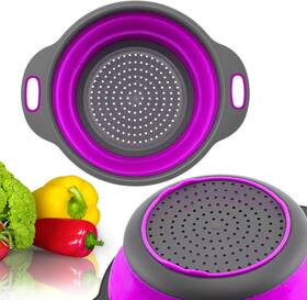 Yarrd 313112088034 Black And Purple Food Strainer For Kitchen - Small Silicone Colander With Handle
