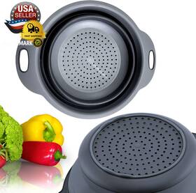 Yarrd 445020133186 Small Food Strainer For Kitchen - Black Silicone Colander With Handle Spaghe