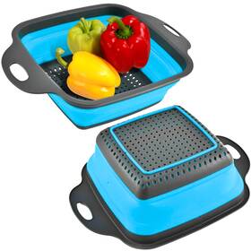 8h-squa Yarrd Blue Square Collapsible Colander With Handles Silicone Kitchen Strainer