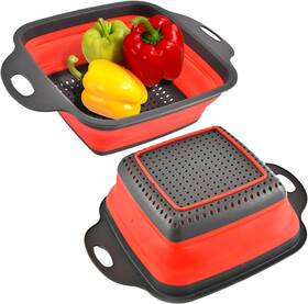 Resq-s1 Yarrd Square Collapsible Colander With Handles Red Silicone Kitchen Strainers Plastic Resq-s1 Yarrd Square Collapsible Colander With Handles Red Silicone Kitchen Strainers Plastic