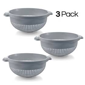 Ybm Home Inc. 813644027292 14 Inch Round Plastic Colander Use For Pasta 3 Pack Grey