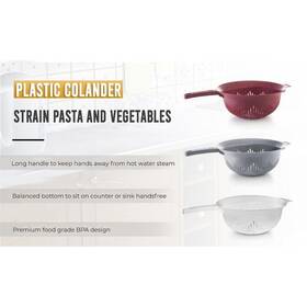 Ybm Home Inc. 813644027322 9.75 Inch Deep Plastic Colander With Long Handle Use Grey