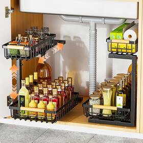 Ycj002-1-2 Ycjyzlf Under Sink Organizers And Storage Closet 2 Pack Pull Out Cabinet Black