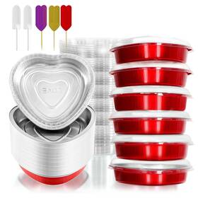 Yeload B0fxxm83hr 48 Pack 8 Inch Heart Shaped Cake Pans With Lids 23oz Large Disposable Fo