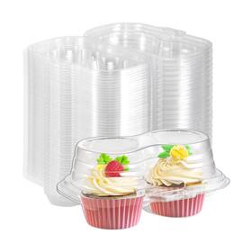 Containers-1 Yihurlm 50 Pcs 2 Compartment Cupcake Container Carrier Holder Cavity Cupcak