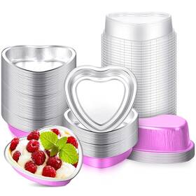 B0brxcwtvm Yinkin 50x 9oz Heart Aluminum Cake Pans With Lids - Disposable Foil Baking Cups