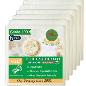 G100-6pcs-20 Yjl 20 Organic Cheese Cloths Grade 100 6 Pcs 20x20 Inch Hemmed Unbleached Chee