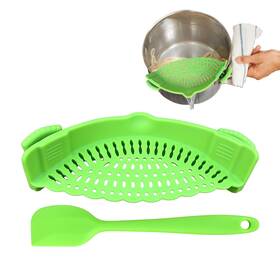 Yos-01 Yoss Essentials Clip On Pot Strainer Adjustable Pasta Silicone Spatula Green Yos-01 Yoss Essentials Clip On Pot Strainer Adjustable Pasta Silicone Spatula Green