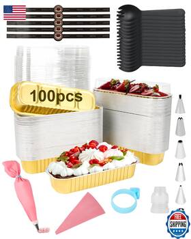 B0f27z7g8d Yqer 100-pk Mini Cake Pans With Lids Spoons Piping Bag And Tips Set - 6.8oz Bkg