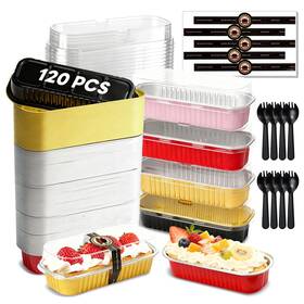 B0fwzw17g8 Yqer 120 Pack Mini Loaf Pans With Lids And Spoons 4-color Assorted Aluminum Foi