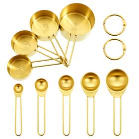 5294muxe3195 Yuanan 9 Pcs Gold Measuring Cups And Spoons Set Stackable Long L